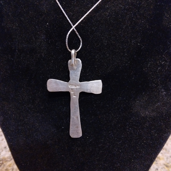 Navajo sterling turquoise and coral cross pendant and cuff bracelet - Picture 3 of 7